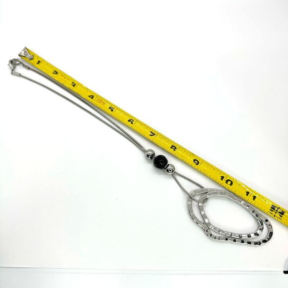 Hammered Silver Rings Pendant Necklace Black Bead Snake Chain Statement Piece - Picture 7 of 9